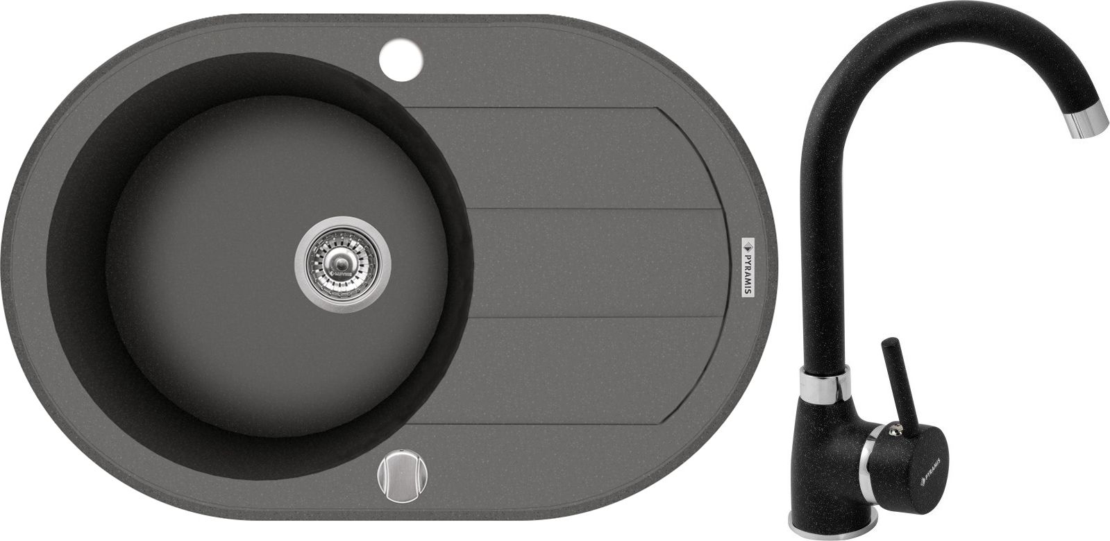 Zlewozmywak Pyramis Zestaw Pyramis Lindos 77x50 + Bello Czarny