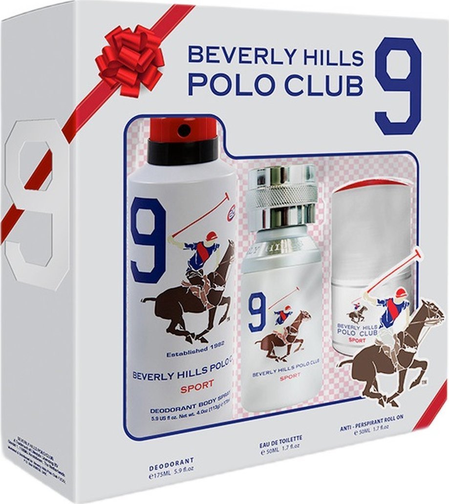 Beverly Hills Polo Club Men Sport Nine Zestaw woda toaletowa spray 50ml + dezodorant spray 175ml + antyperspirant w kulce 50ml