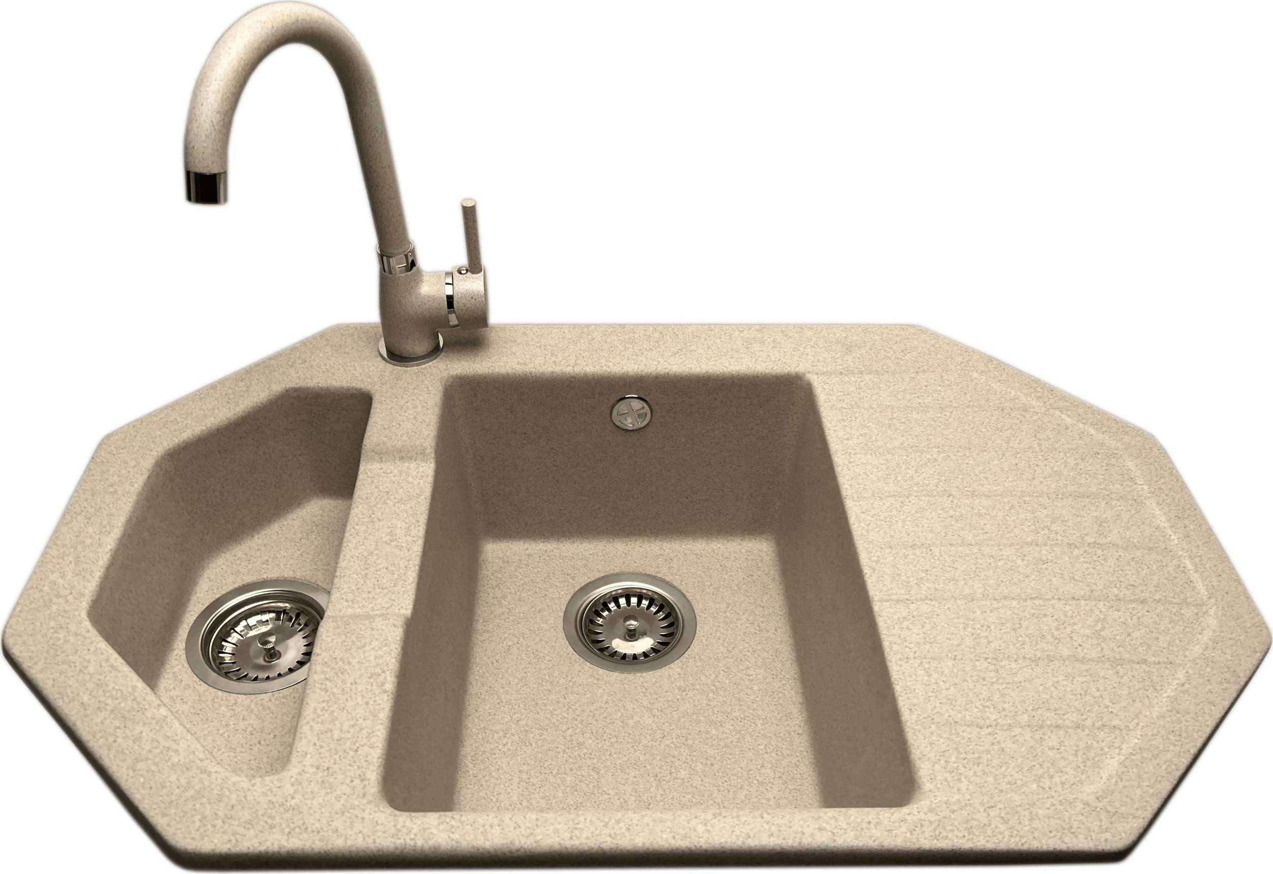 Zlewozmywak PREHNIT Zlewozmywak narożny ANTILA beż + bateria NOON