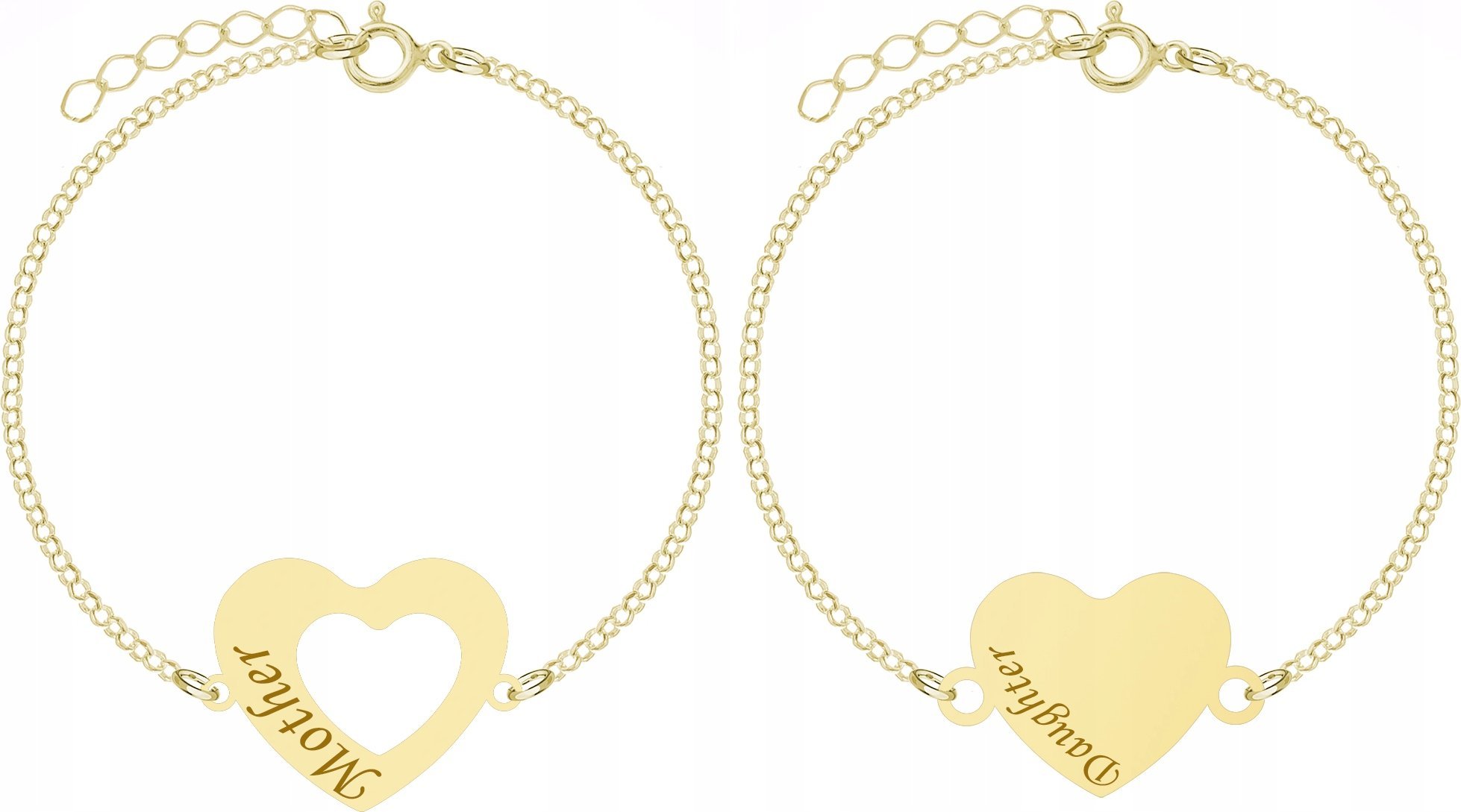 MEJK Jewellery Bransoletka Złota dla Mamy i Córki Serce Srebro 925 Grawer Łańcuszek