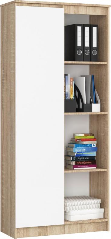 Fabryka Mebli Akord REGAŁ BIUROWY R 80 cm CLP 1 DRZWI 4 PÓŁKI SONOMA / BIAŁY