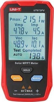MPPT testeris, 5-800W, 0-35A, 12-60VDC, rankinis/auto rezimas, UNI-T