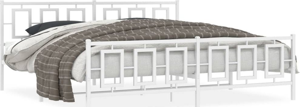 vidaXL vidaXL Metalowa rama łóżka z wezgłowiem i zanóżkiem, biała, 193x203 cm