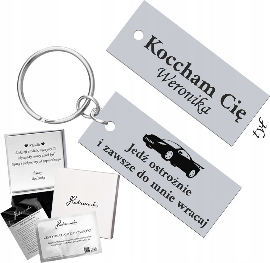 Radziszewska Jewellery Brelok do Kluczy Męski Jedź Ostrożnie Prezent Dzień Ojca GRAWER GRATIS