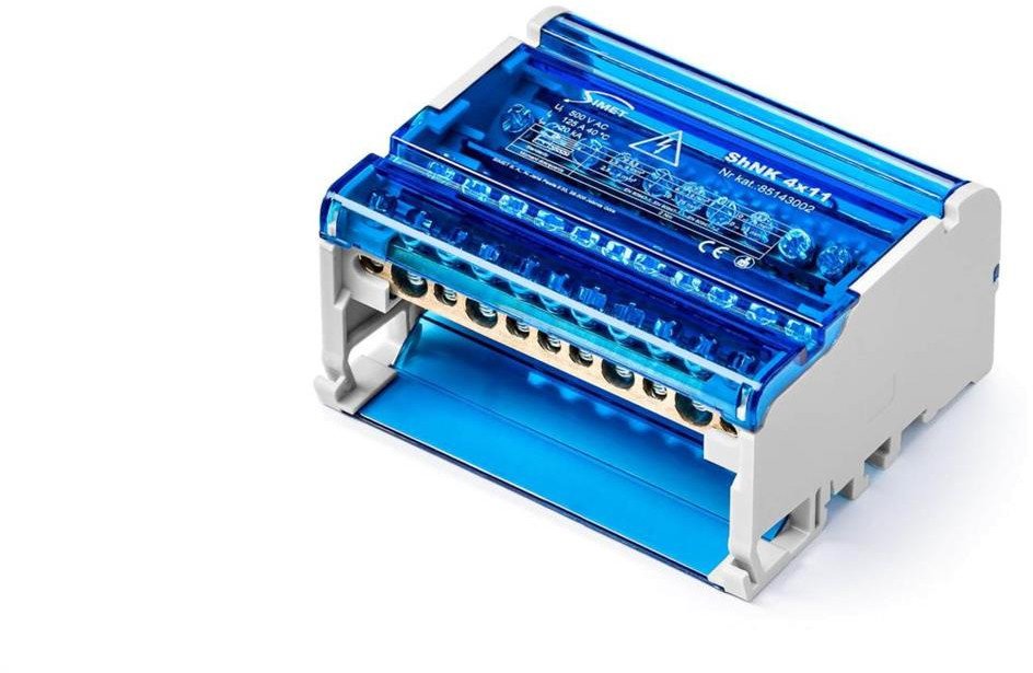 Czterobiegunowy modułowy blok rozdzielczy 4x(7x6mm2 2x25mm2 2x35mm2) na szynę TS35 ShNK 4x11 85143002