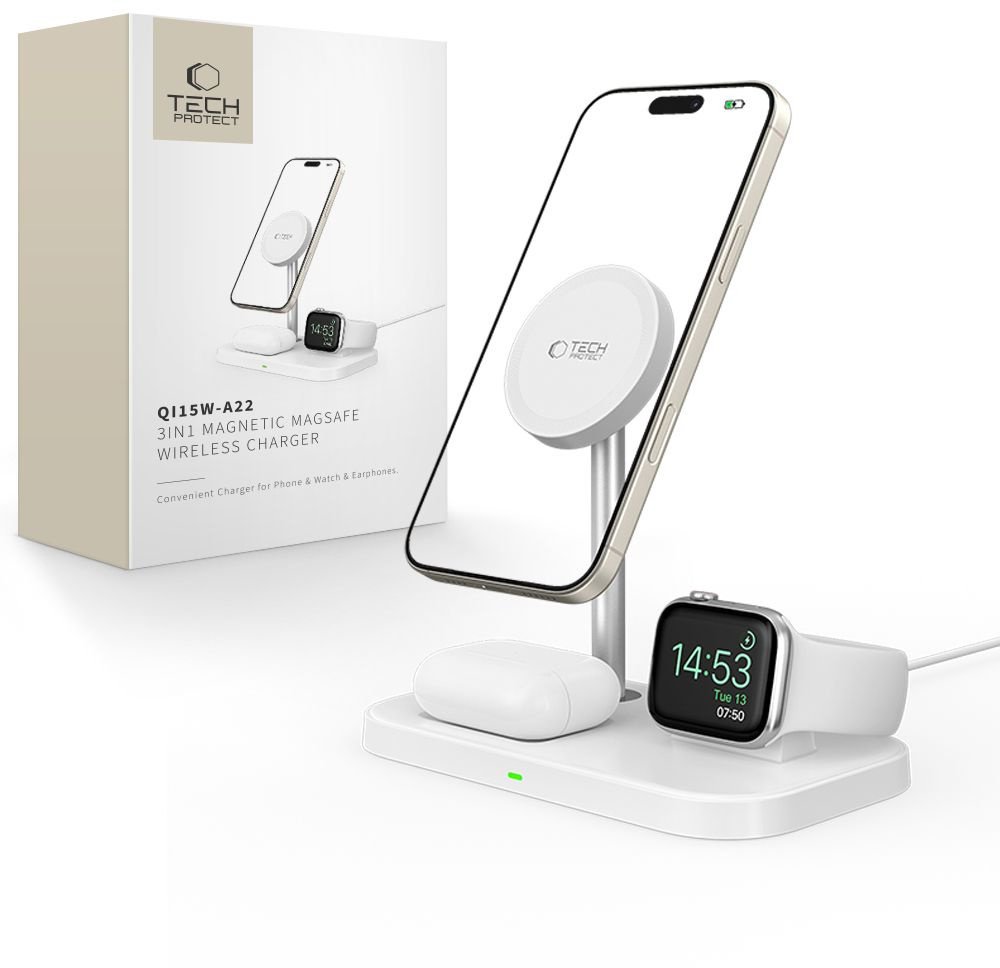 Ładowarka Alogy Ładowarka indukcyjna 3w1 ze stojakiem na smartfon Apple Watch AirPods MagSafe - biała
