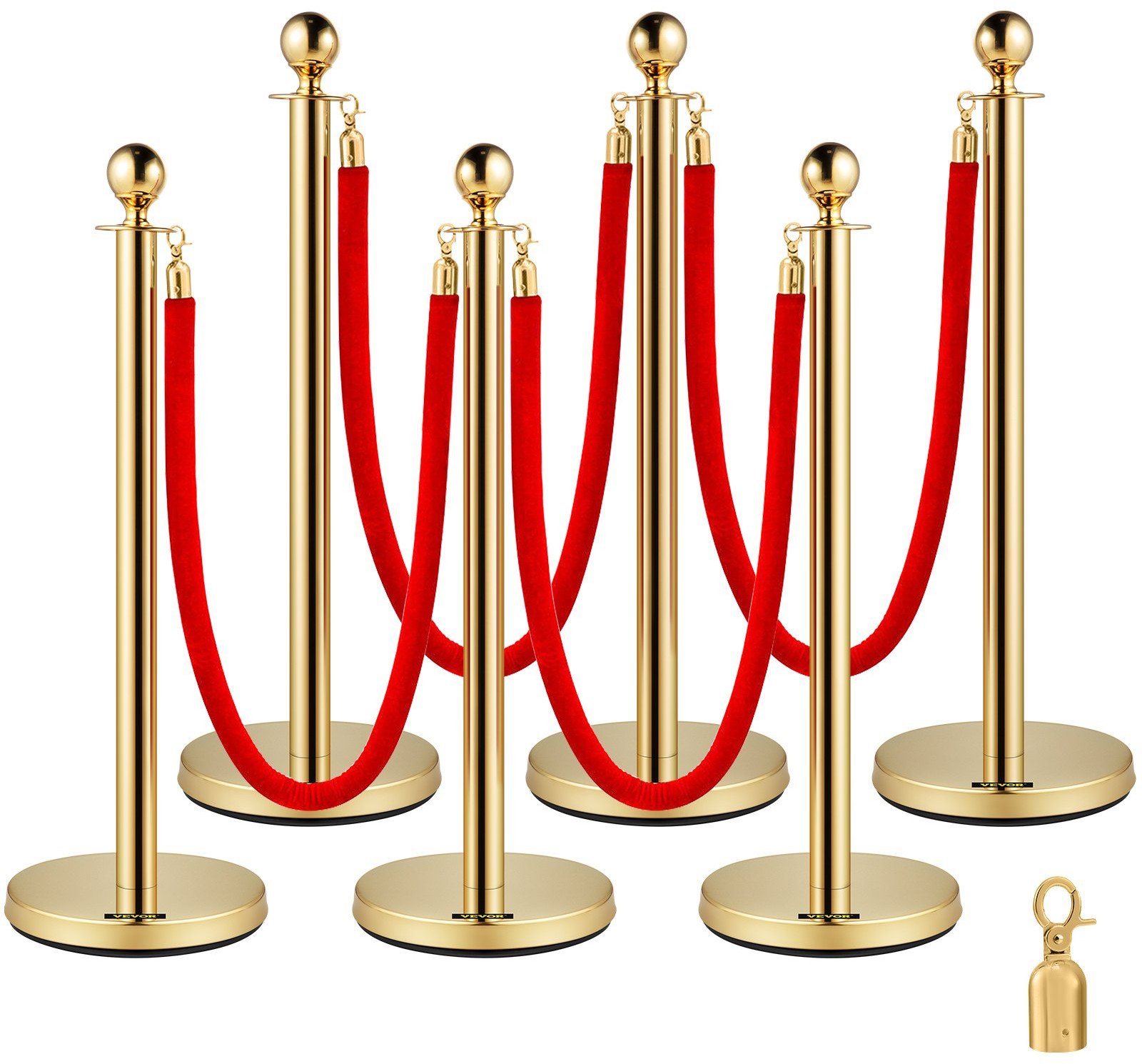 Słupki odgradzające 6 sztuk + liny 1,5 m barierka kolejkowa hotelowa złote