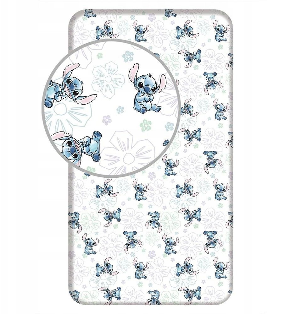 Paklodė su elastine juostele Lilo&Stitch, Ohana White, 90x200+25 cm