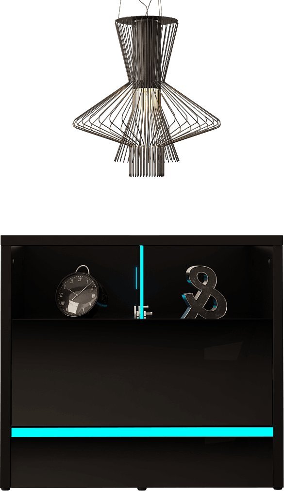 MEGSTYL SZAFKA NOCNA 50CM Z LISTWĄ LED I 1 SZUFLADĄ - DISPARO 3 Czarny mat - Czarny połysk