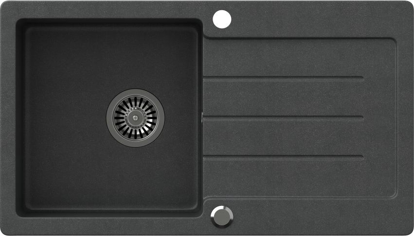Zlewozmywak Steiner JOHNNY 111 Steingran granitowy czarny 1-komorowy z/o (77x44x18,5), z syfonem i zaślepką stal szlachetna