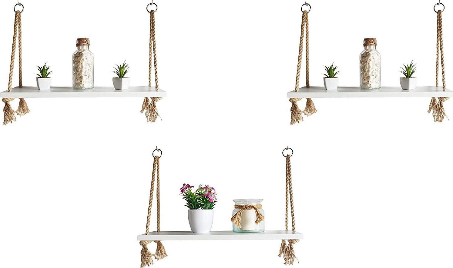 Elior Zestaw trzech białych wiszących półek - Emilie 3X