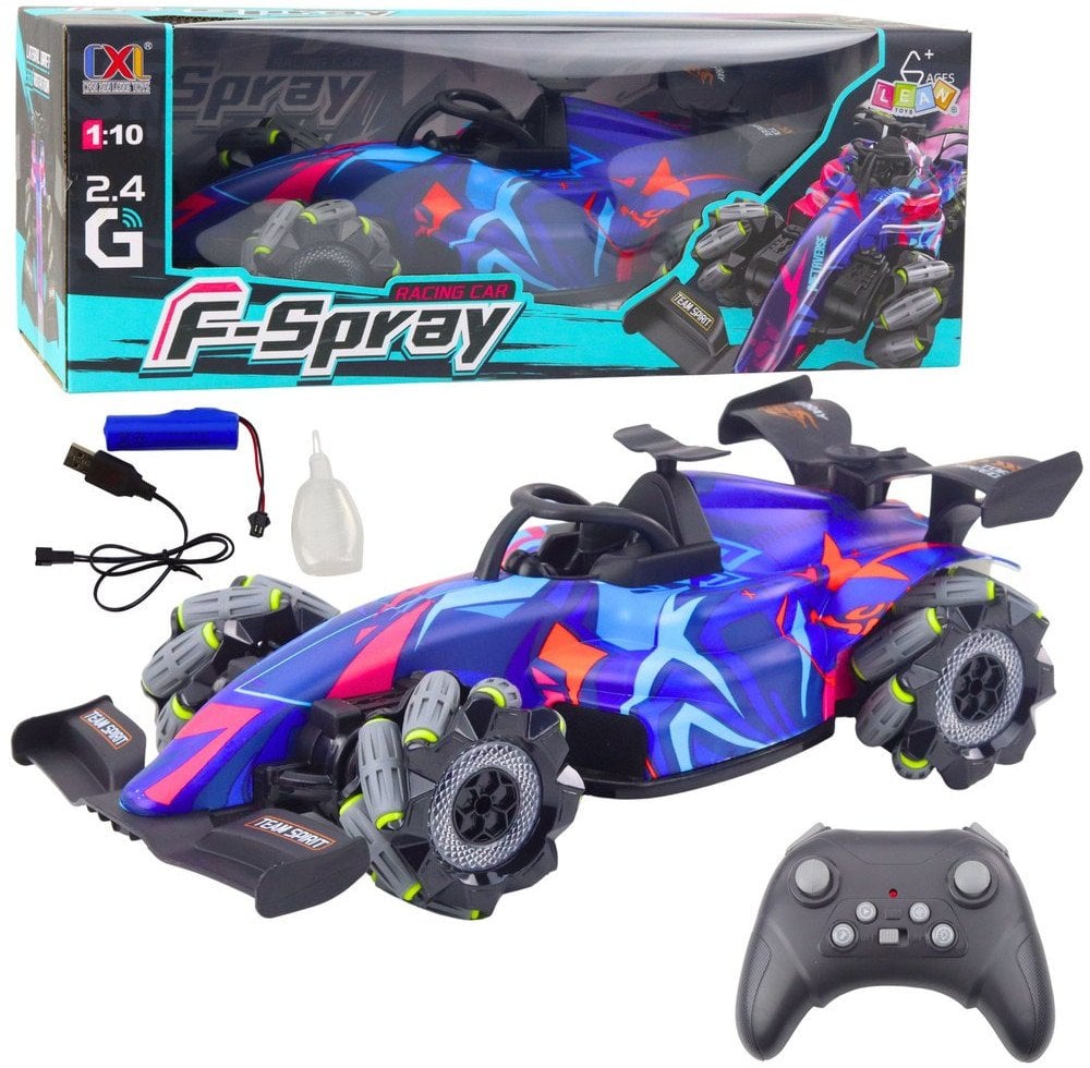 Wyścigówka Zdalnie Sterowana RC 1:10 Światła Dźwięki Para Wodna Niebieska LEAN Toys