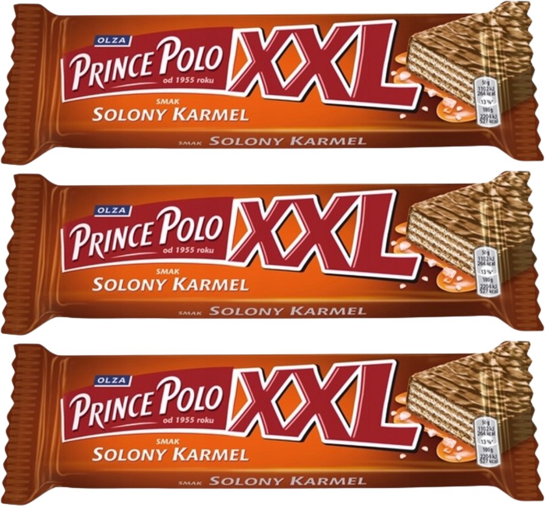 Prince Polo XXL Kruchy wafelek z kremem o smaku solonego karmelu oblany czekoladą 50 g x 3 sztuk