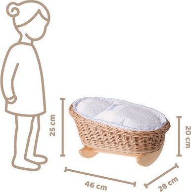 WickerPL Łóżeczko wiklinowe dla lalek z imieniem 46x28 H20/25
