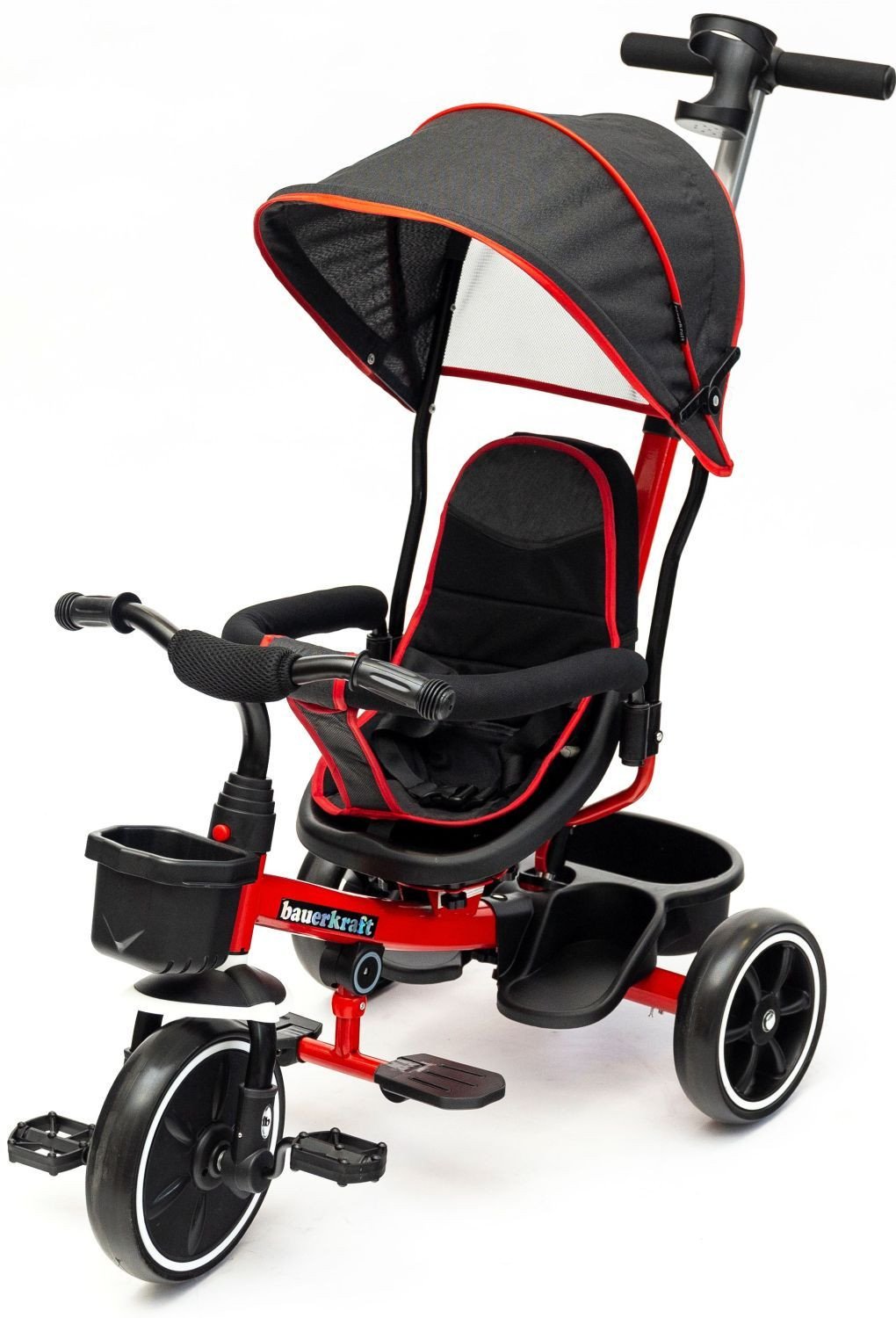 Bauerkraft Rowerek trójkołowy obracany 2w1 wózek czerwony