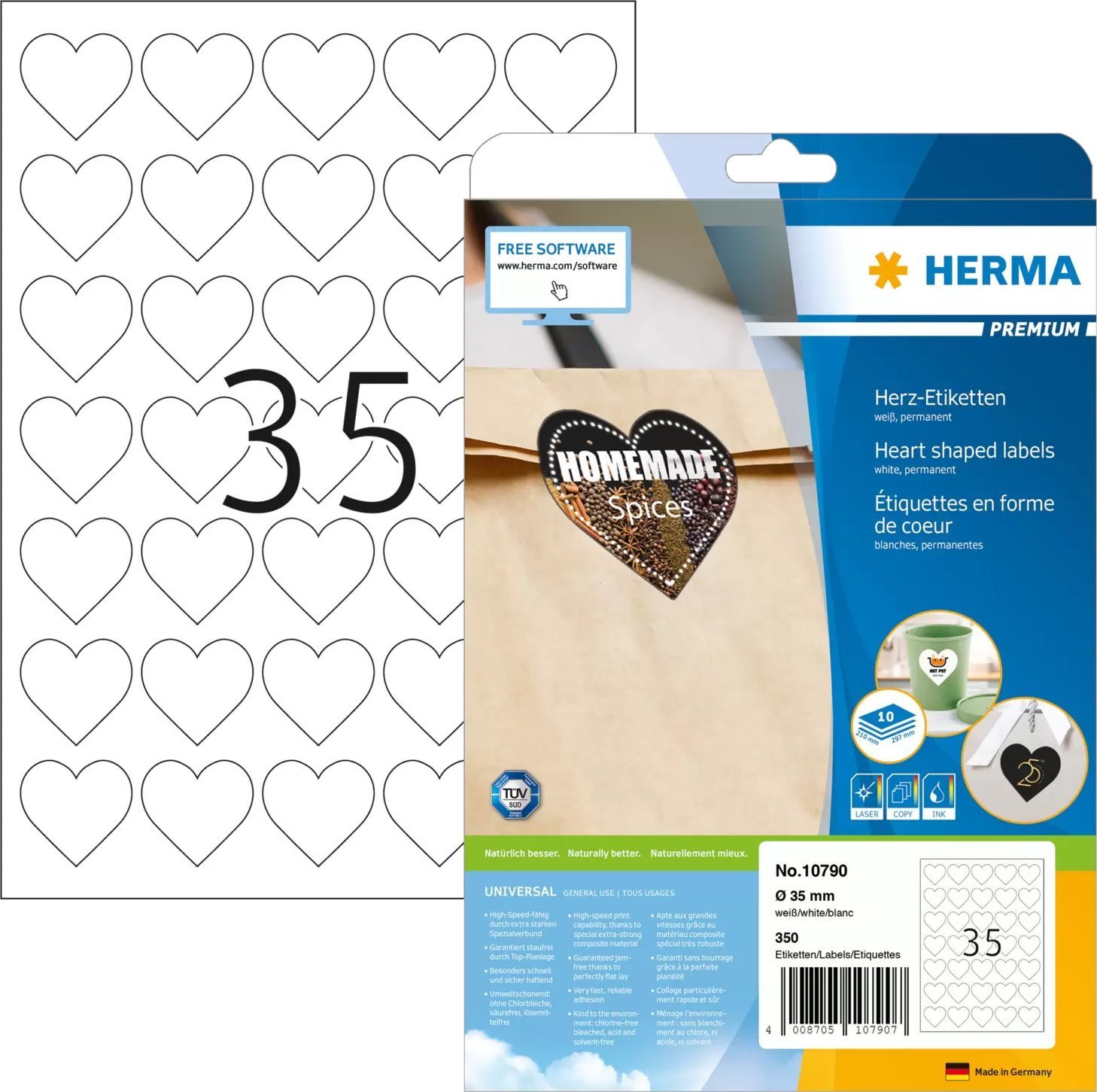 Herma Premium Etiketten in Herzform 35,0x35,0 1Stk