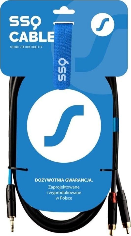 Kabel SSQ Jack 3.5mm - RCA (Cinch) x2 1m czarny (SS-1421)