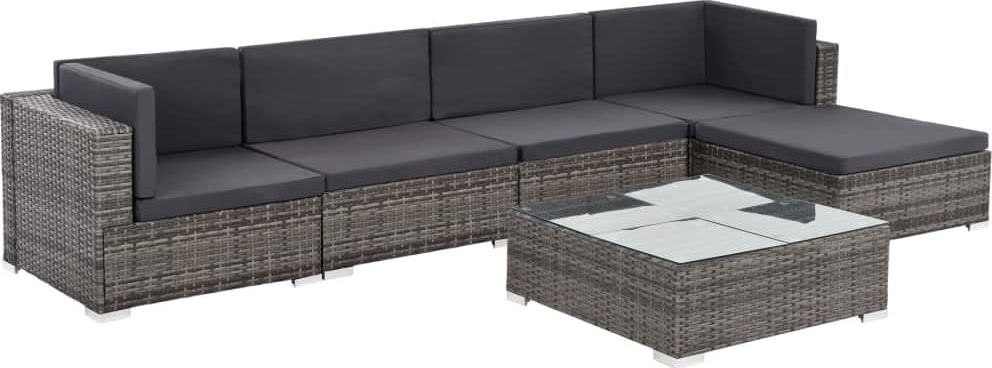 vidaXL 6 częściowy zestaw wypoczynkowy do ogrodu, poduszki, rattan PE, szary (44607)