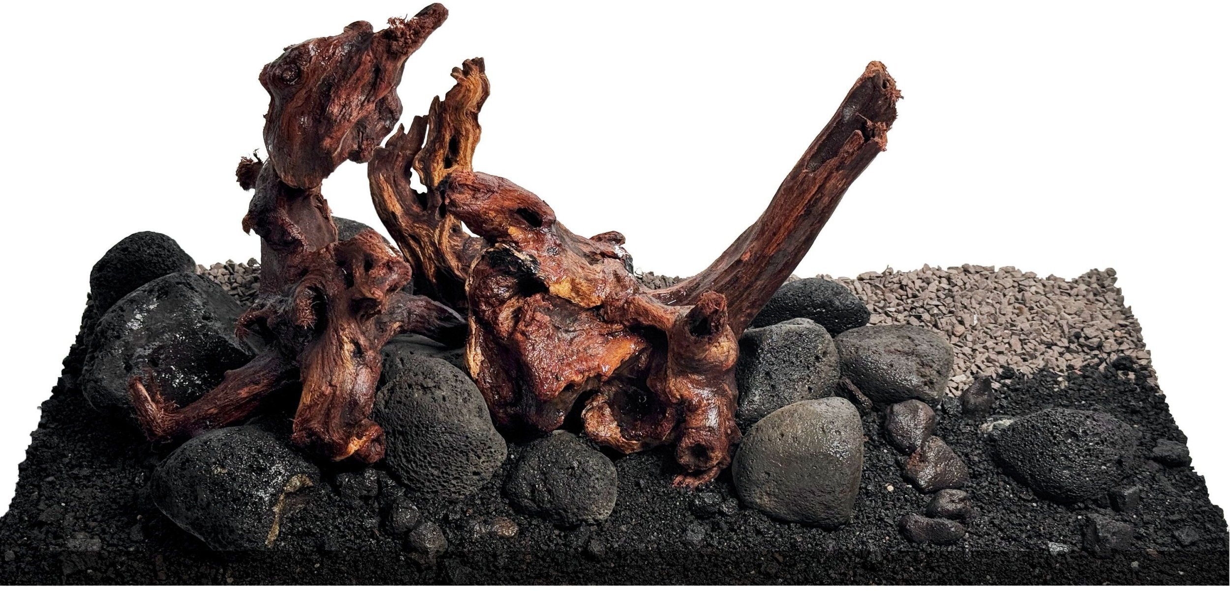 WIO Midnight Veil River, zestaw do dekoracji, do akwarium, żółto-ochrowy, brązowy i czarny, kamienie i korzenie, 6 kg, pudełko