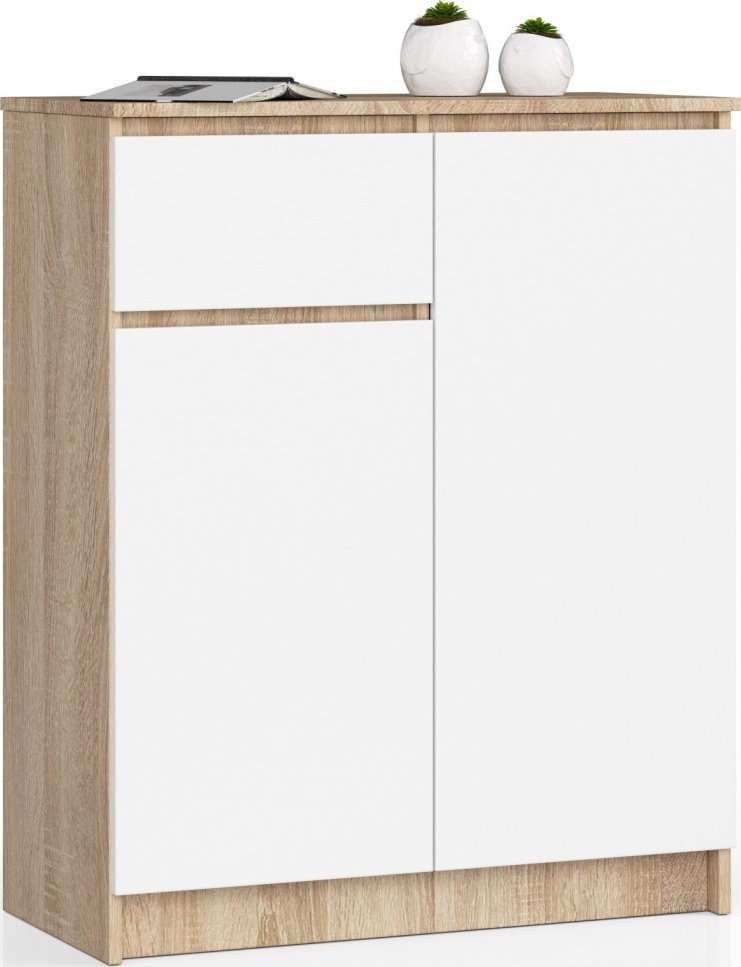 Fabryka Mebli Akord KOMODA K 80 cm 2 DRZWI 1 SZUFLADA DĄB SONOMA / BIAŁA