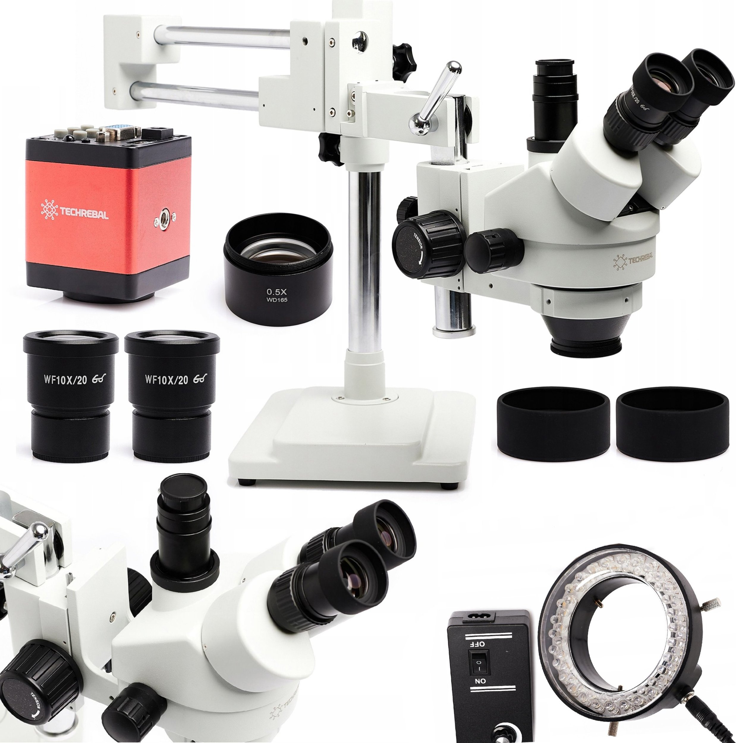 Mikroskop Trinokularowy Stereoskopowy 10HW Kamera FULL HD Soczewka Zestaw