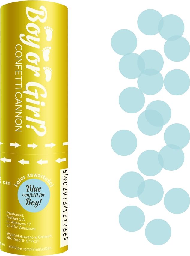 GoDan Konfetti - tuba strzelająca Boy or Girl kółeczka niebieskie - 15cm