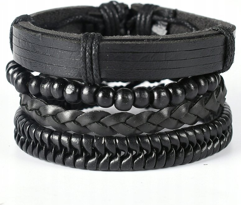 SKÓRZANA BRANSOLETKA ZESTAW MĘSKA RZEMYK 4szt