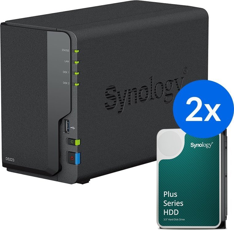 Serwer plików Synology DS223 + 2x HAT3300-4T (DS223-8T-00-2)