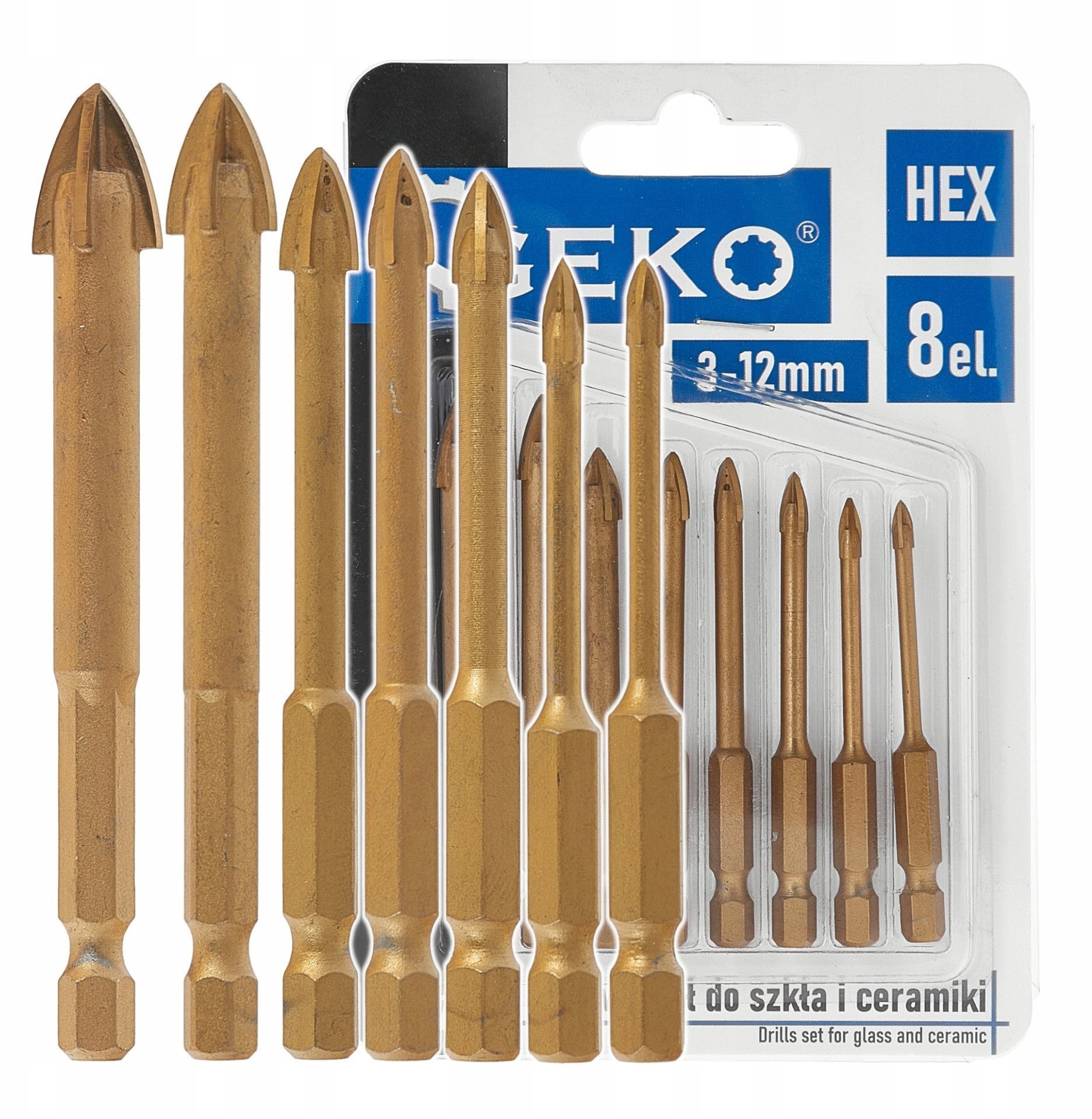 Kpl. wierteł do szkła i ceramiki 8el. HEX 3-12mm (120)