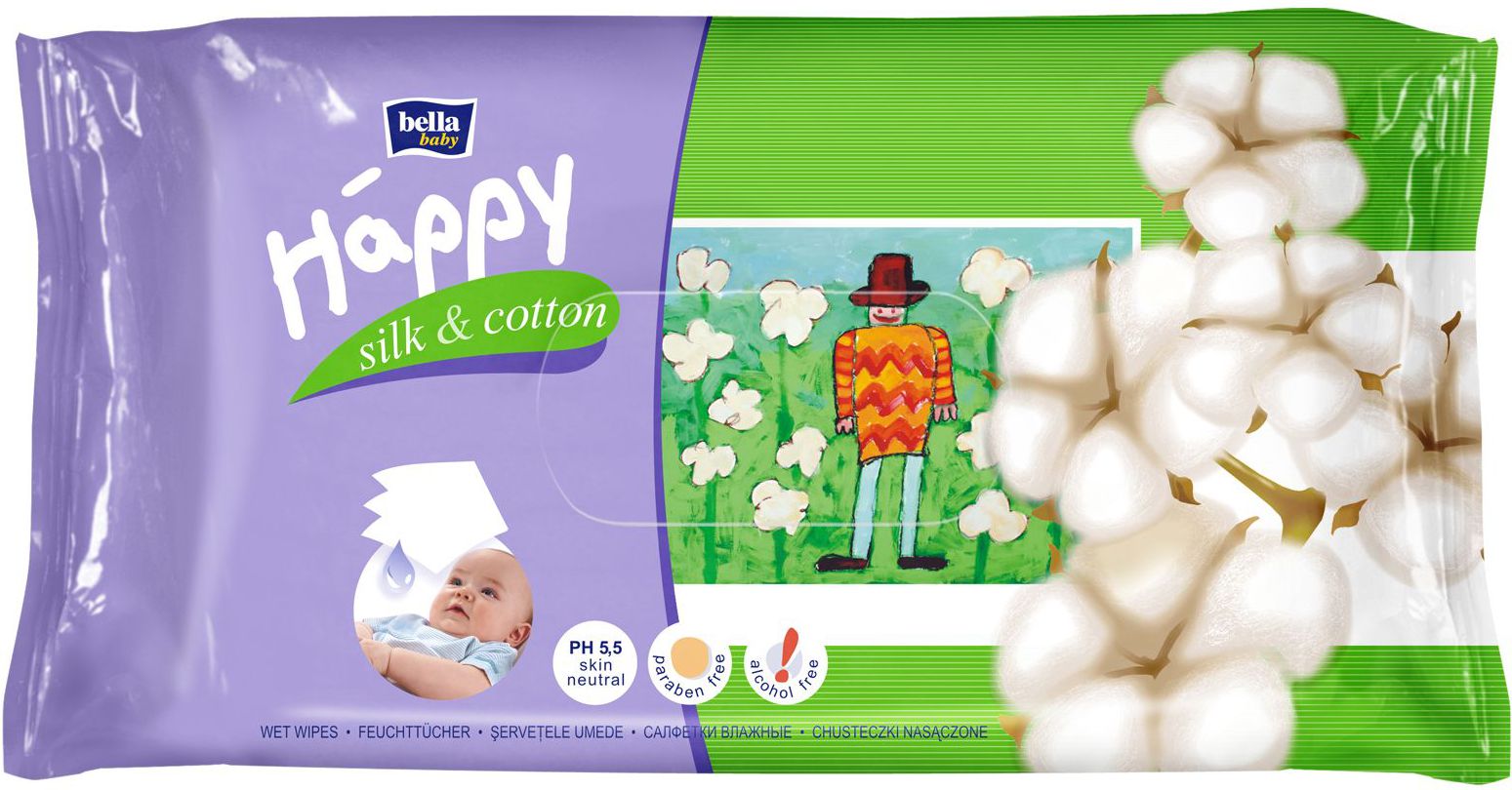 Bella Happy Chusteczki nawilżające Jedwab i Bawełna 64 szt.