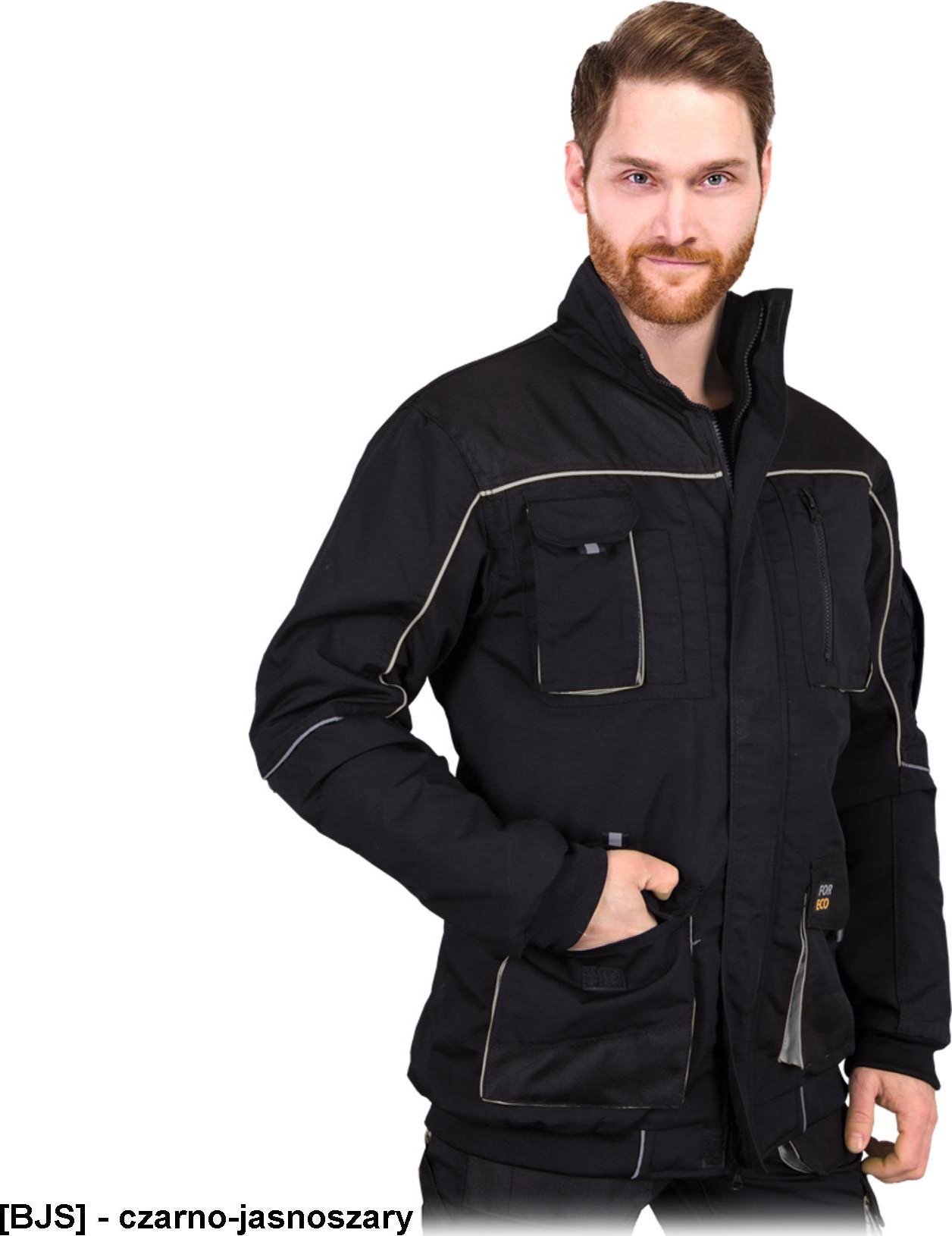 R.E.I.S. FOR-WIN-J - kurtka ochronna ocieplana, kołnierz stójka, podszewka 100% poliester - czarno-jasnoszary L
