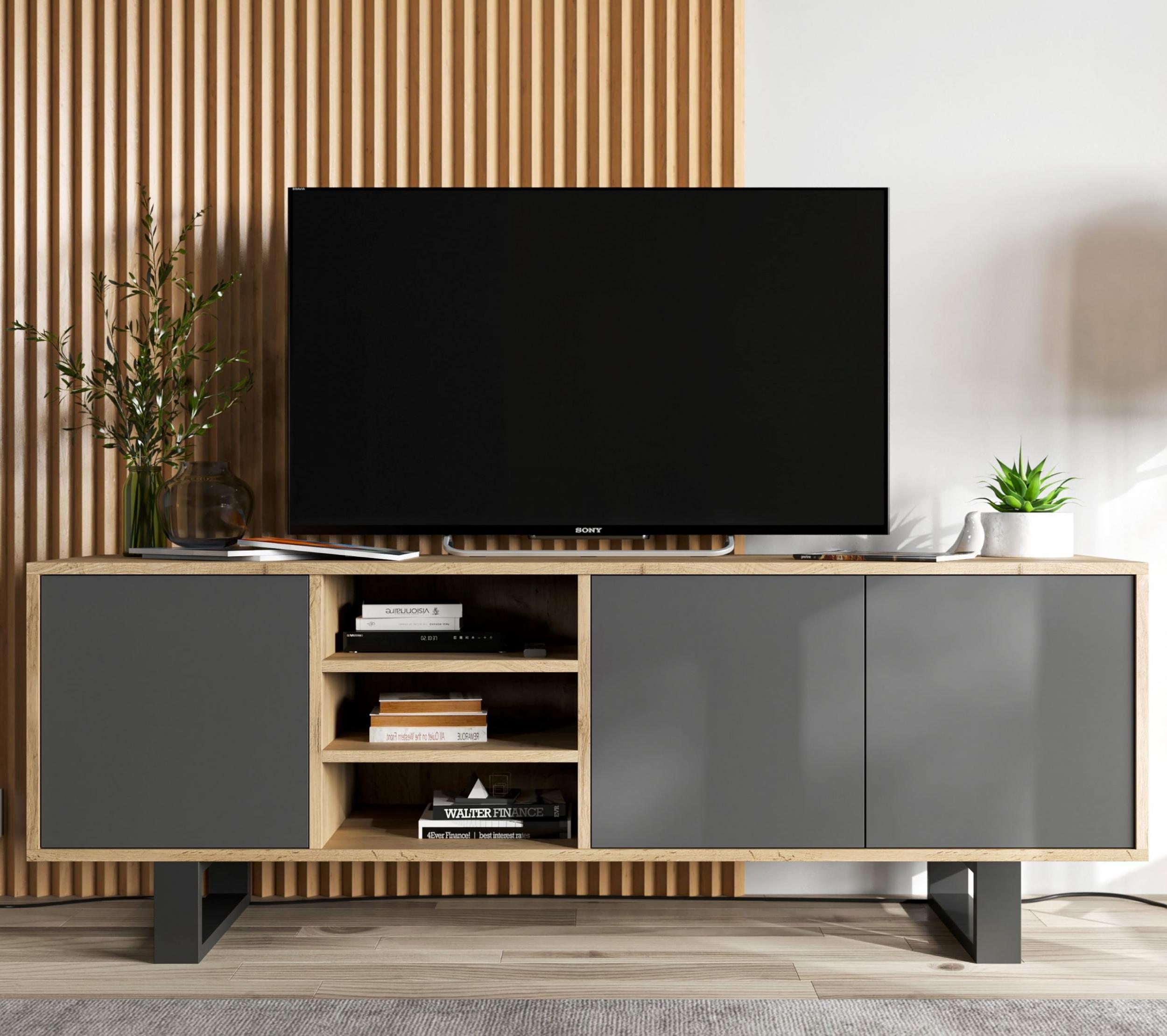 Meble Lindner Komoda RTV Loft Industrialna Szafka RTV Loft Wotan grafit MAT 150 cm