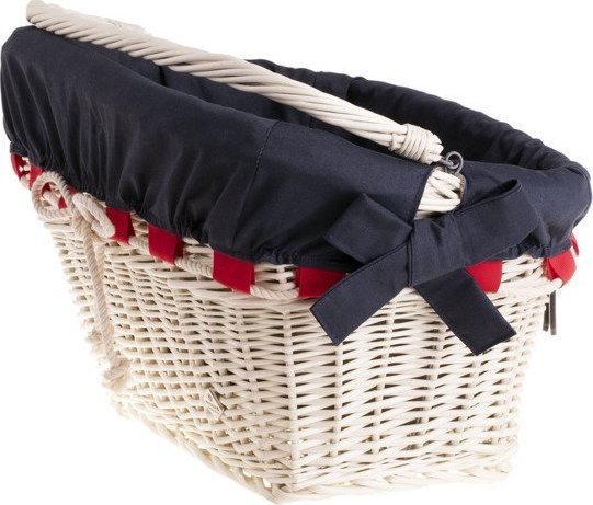 WickerPL Kosz rowerowy biały z obszyciem marynarskim 46x34 H23/28 cm