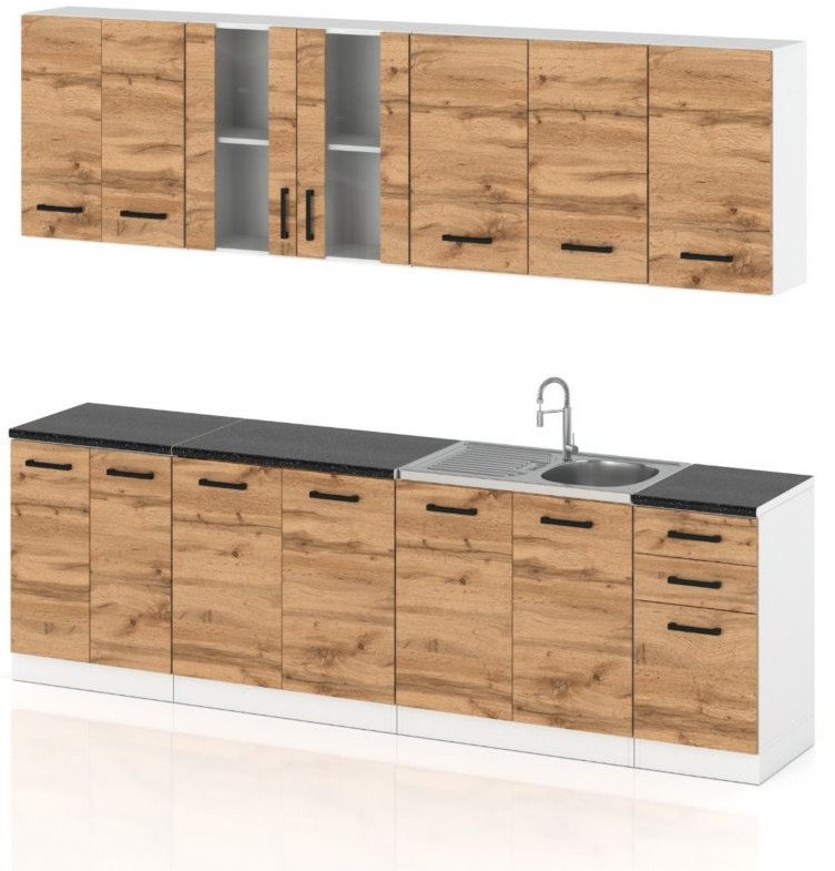 Meble Kuchenne Drewniane Zestaw Kuchnia Bella Szafki 2.6m Szary Dąb Wotan