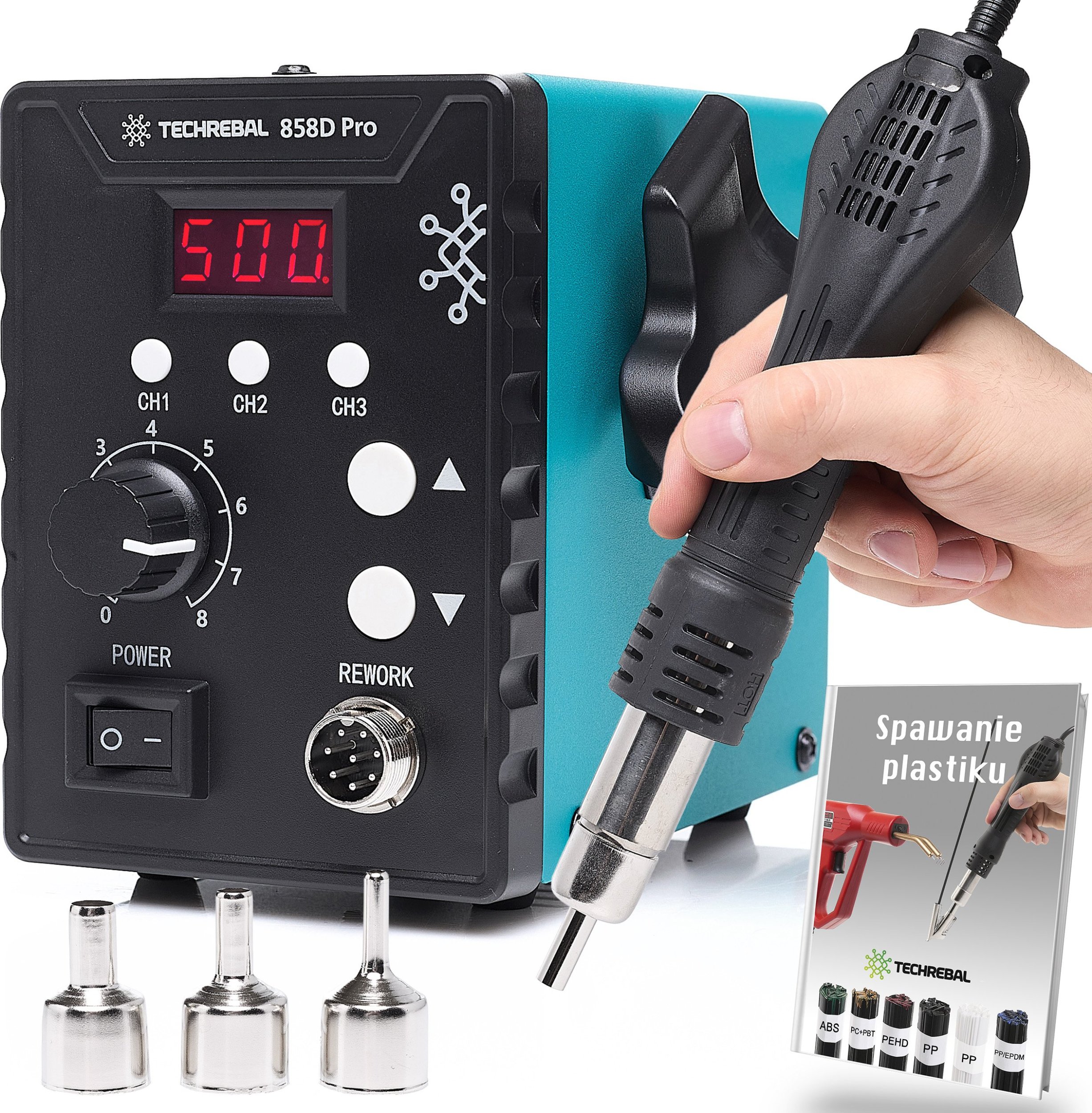 Stacja Lutownicza Gorące Powietrze Hot-Air TECHREBAL 858D Pro 700W 3 Dysze