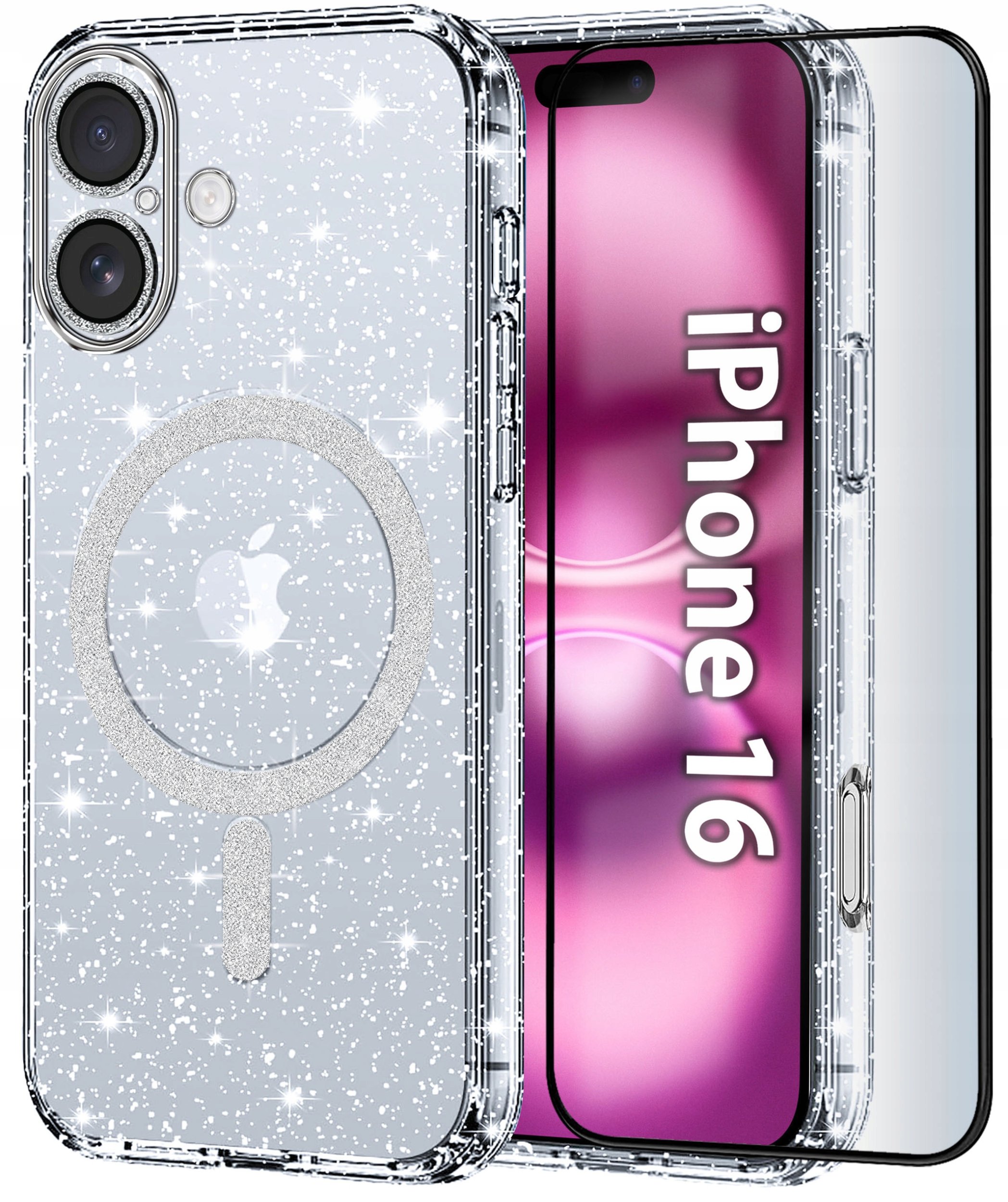 Etui do Apple iPhone 16 BROKATOWE do MagSafe CLEAR SHINE Szkło na ekran