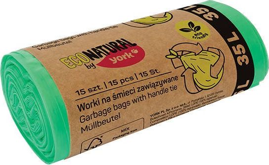 York Ekologiczne Worki na Śmieci Odpady w Rolce Zawiązywane 35 L York 15 szt Zielone uniwersalny