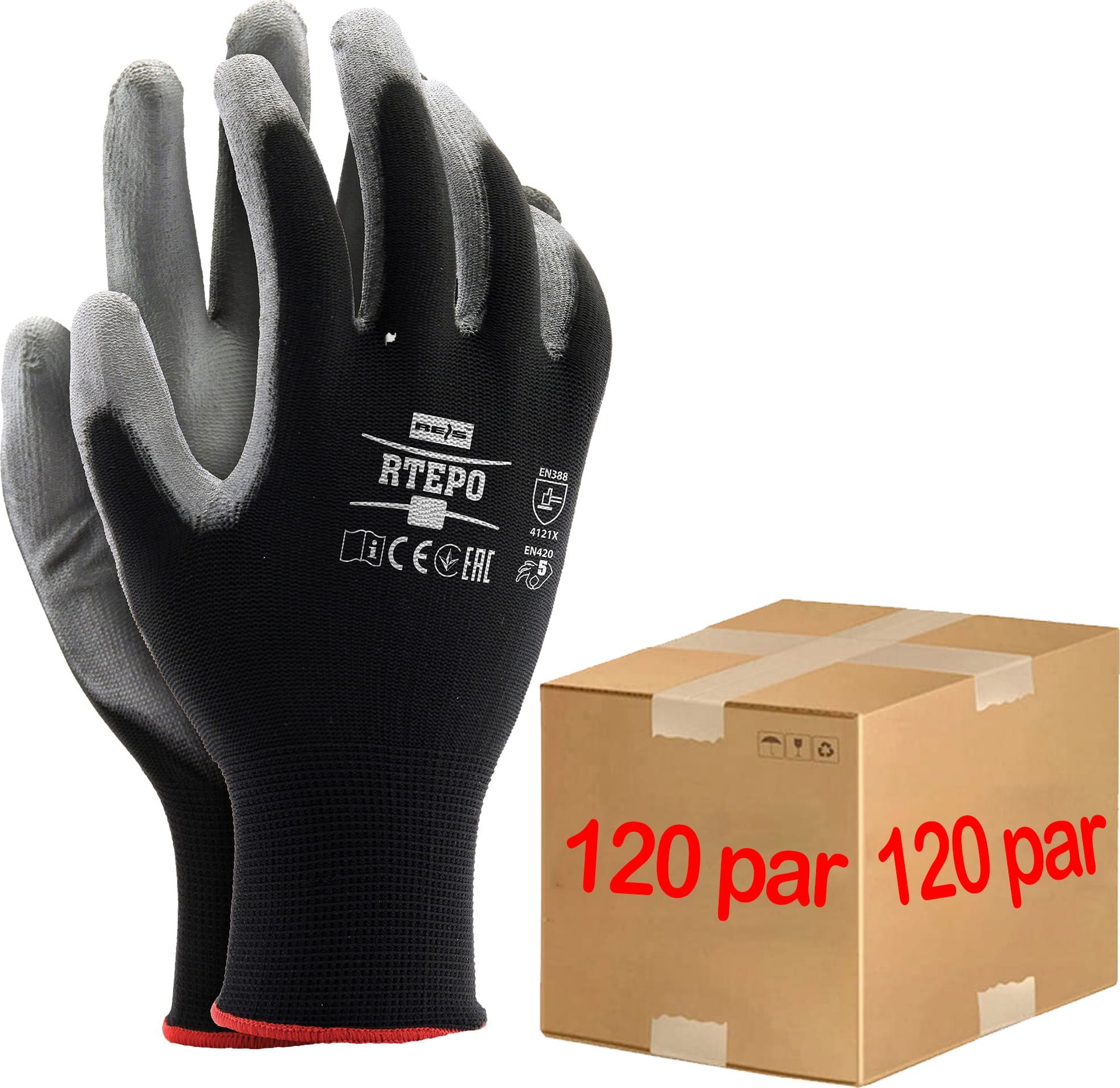 Reis Rękawice robocze / czarno-szare / RTEPO_BS - 120 Par (8 - M)