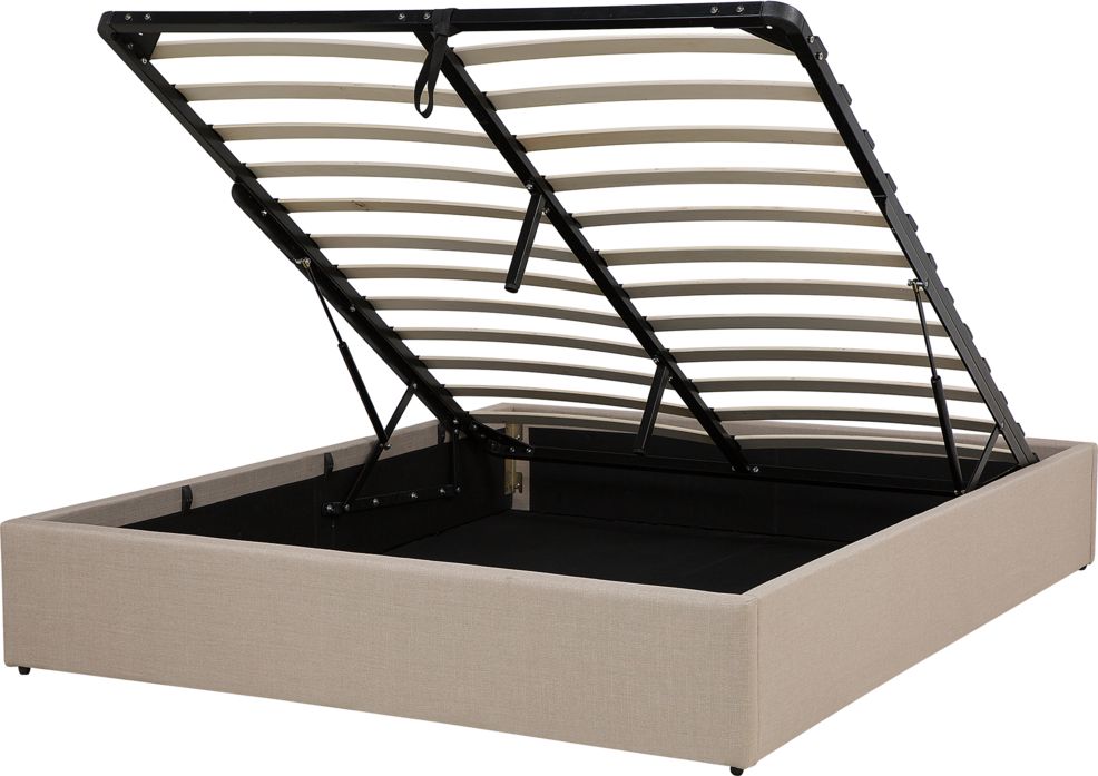 Shumee Łóżko z pojemnikiem tapicerowane 140 x 200 cm beżowe DINAN