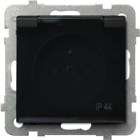 Ospel Gniazdo Sonata bryzgoszczelne z uziemieniem przesłonami klapka dymna czarny metalik (GPH-1RZP/m/33/d)