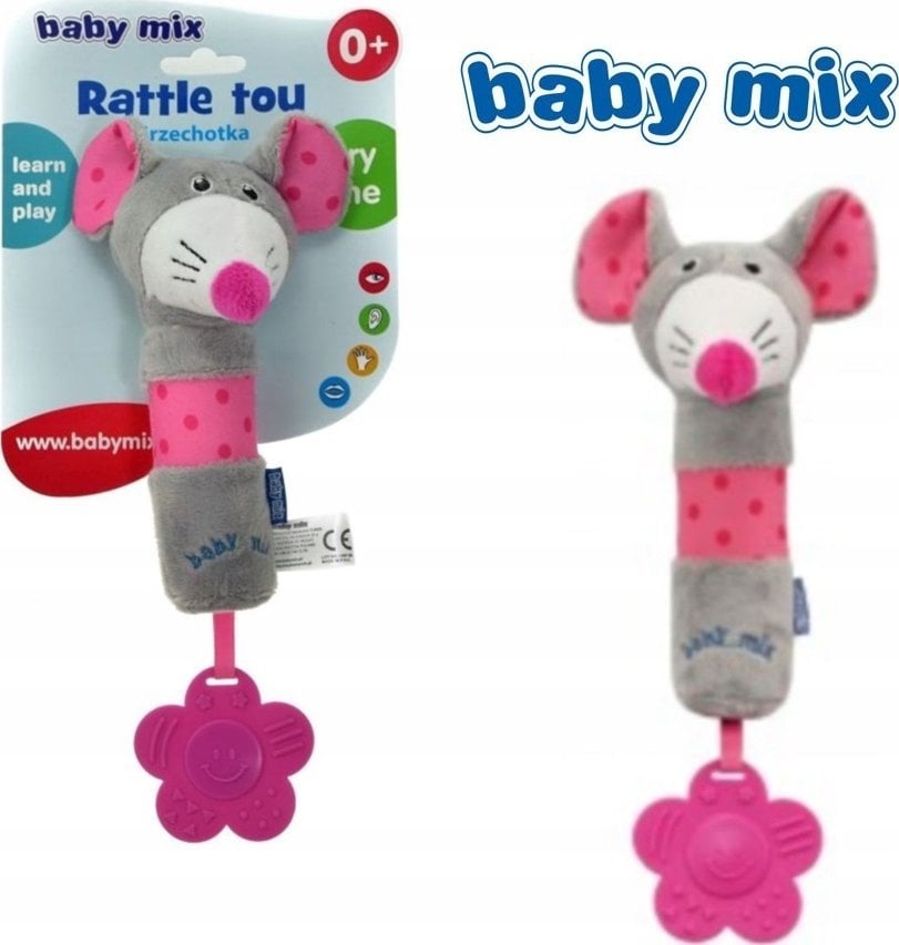 Baby Mix 48960 GRZECHOTKA MYSZKA RÓŻOWA PLUSZ-PISZCZEK