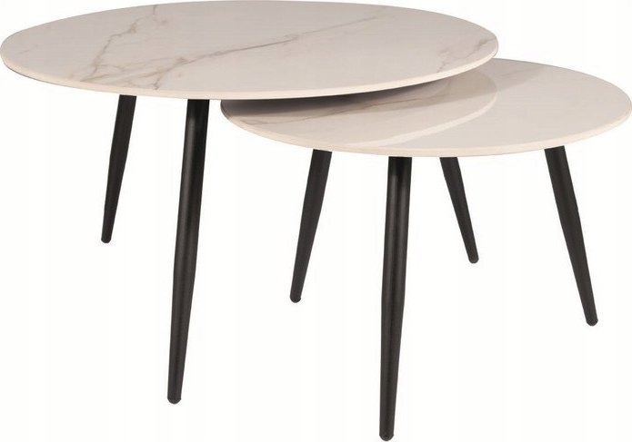 Signal Podwójny stolik kawowy KORA D biały efekt marmuru/czarny