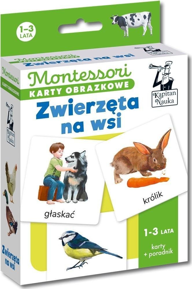 Kapitan Nauka Montessori Karty obrazkowe Zwierzęta 1- lata