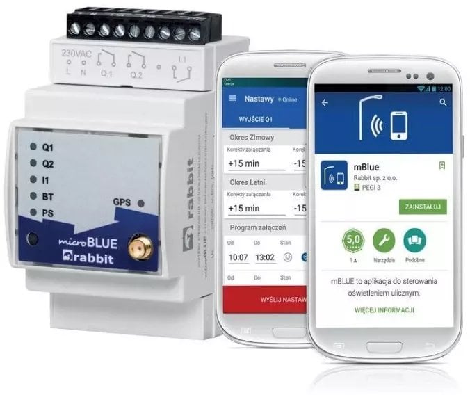 Cyfrowy programator astronomiczny microBLUE GPS z anteną zewnętrzną na śrubę 230 V AC 52x104x62 mm AC1: 5A/250 V AC RABB7012G1W8