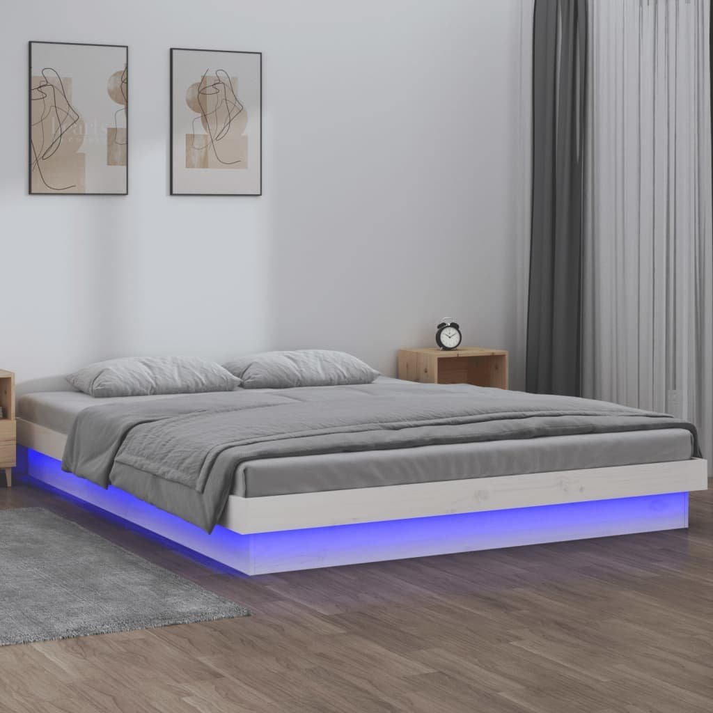 vidaXL vidaXL Rama łóżka z LED, biała, 120x190 cm, podwójna, lite drewno
