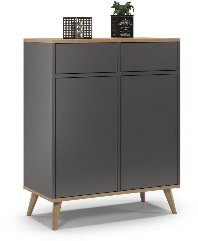 Komoda na nóżkach do sypialni, SKAND, 80x40x100 cm, grafit, dąb, mat | TYLETEGOTU