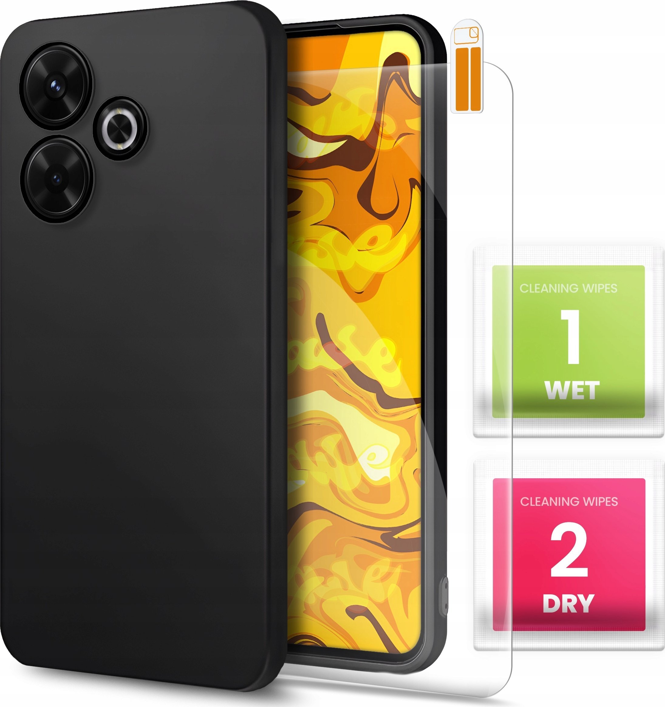 ETUI DO XIAOMI REDMI 13 4G / 13 5G OBUDOWA CZARNE MATOWE SILIKON SZKŁO 9H