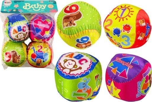 LeanToys Zestaw Miękkie Piłeczki Kolorowe Edukacyjne Grzechotka Piłki 4szt.