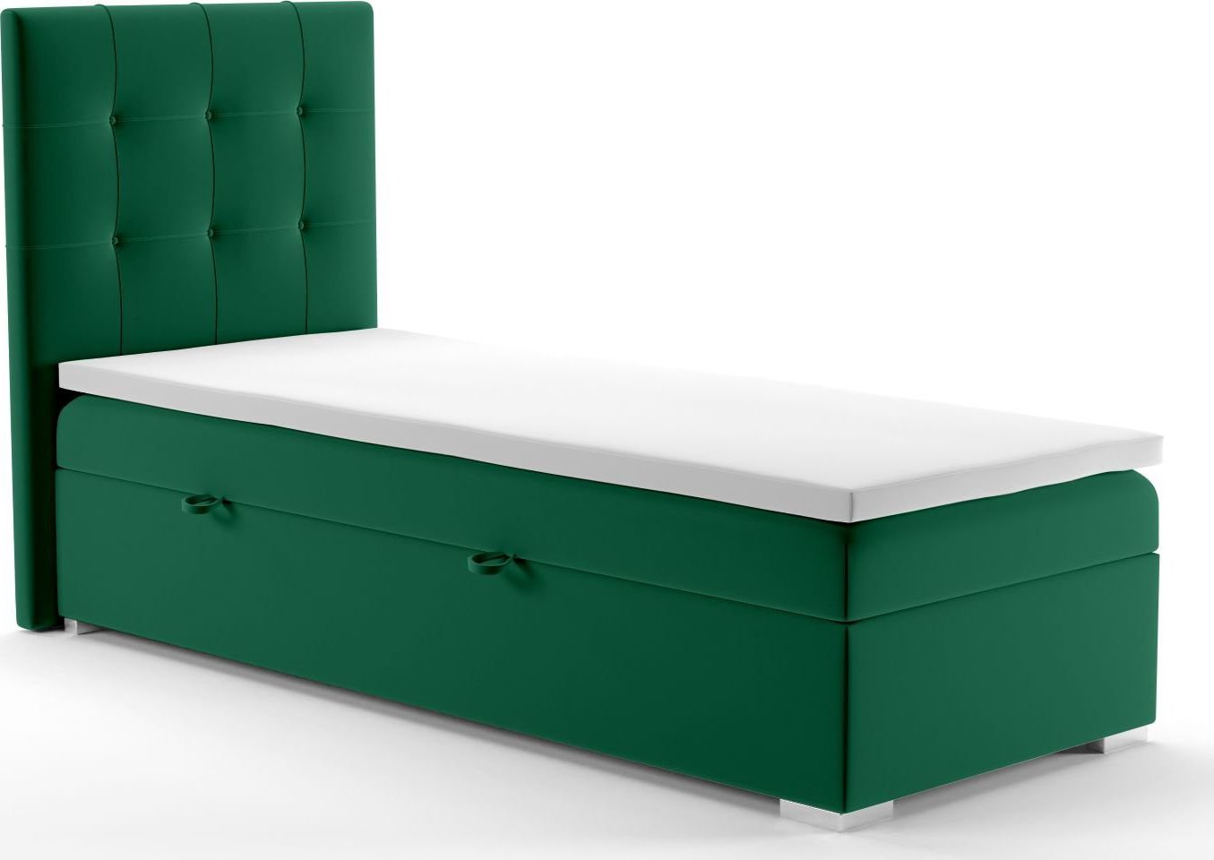 LAVERTO Łóżko kontynentalne JAGULA 90x200 zielone velvet z pojemnikiem