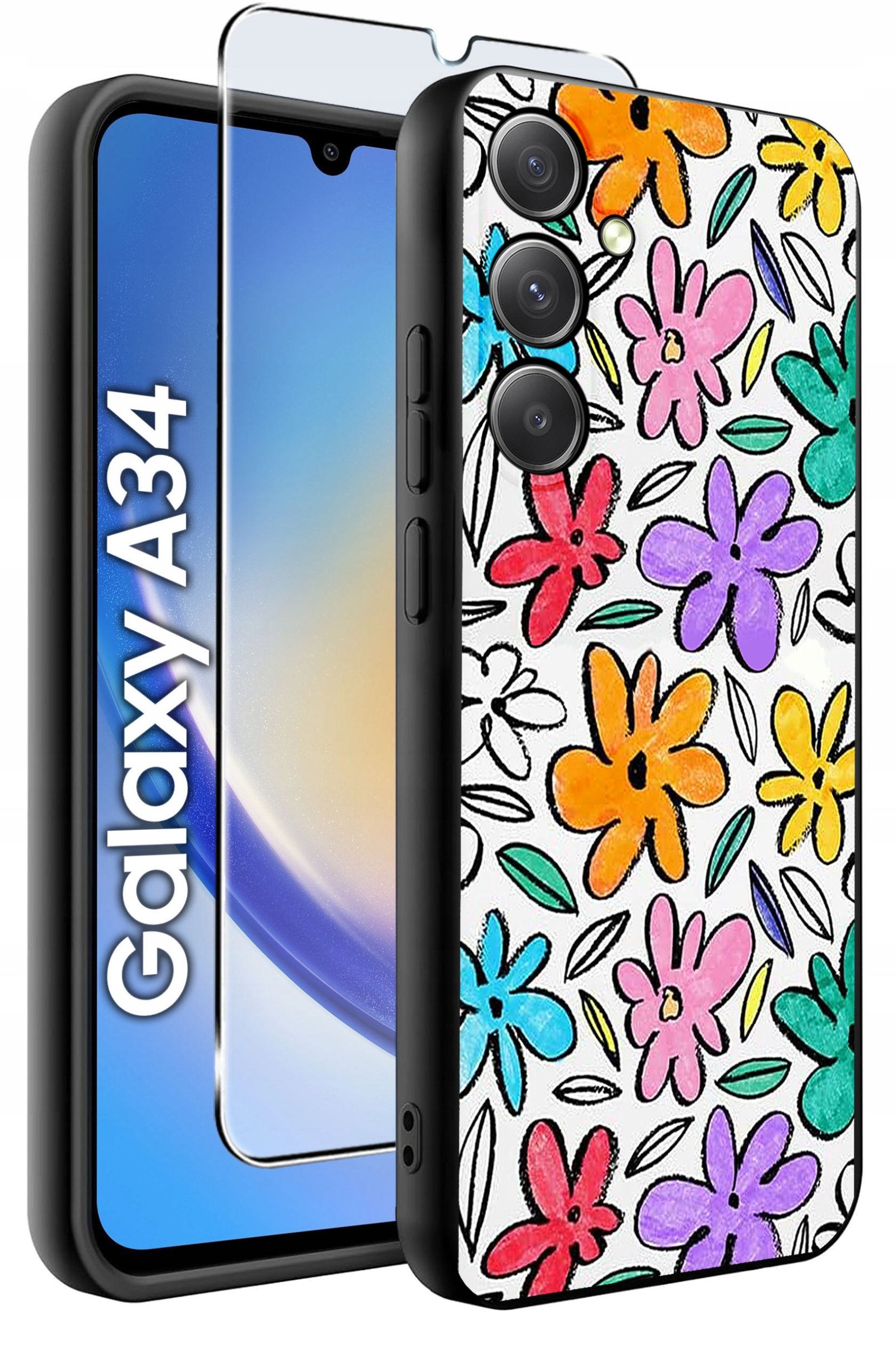 ETUI do Samsung A34 5G WZORY | SILIKONOWE MATT CASE + SZKŁO 9H